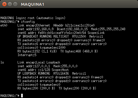 ifconfig sendo executado na MAQUINA1