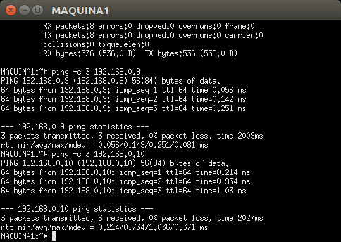 ping sendo executado da MAQUINA1 para a MAQUINA2