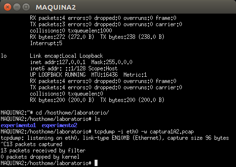 Finalizado o tcpdump na máquina 2