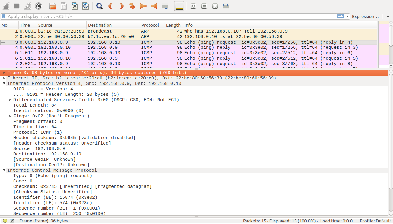 Wireshark analisando coleta de tráfego da máquina 2